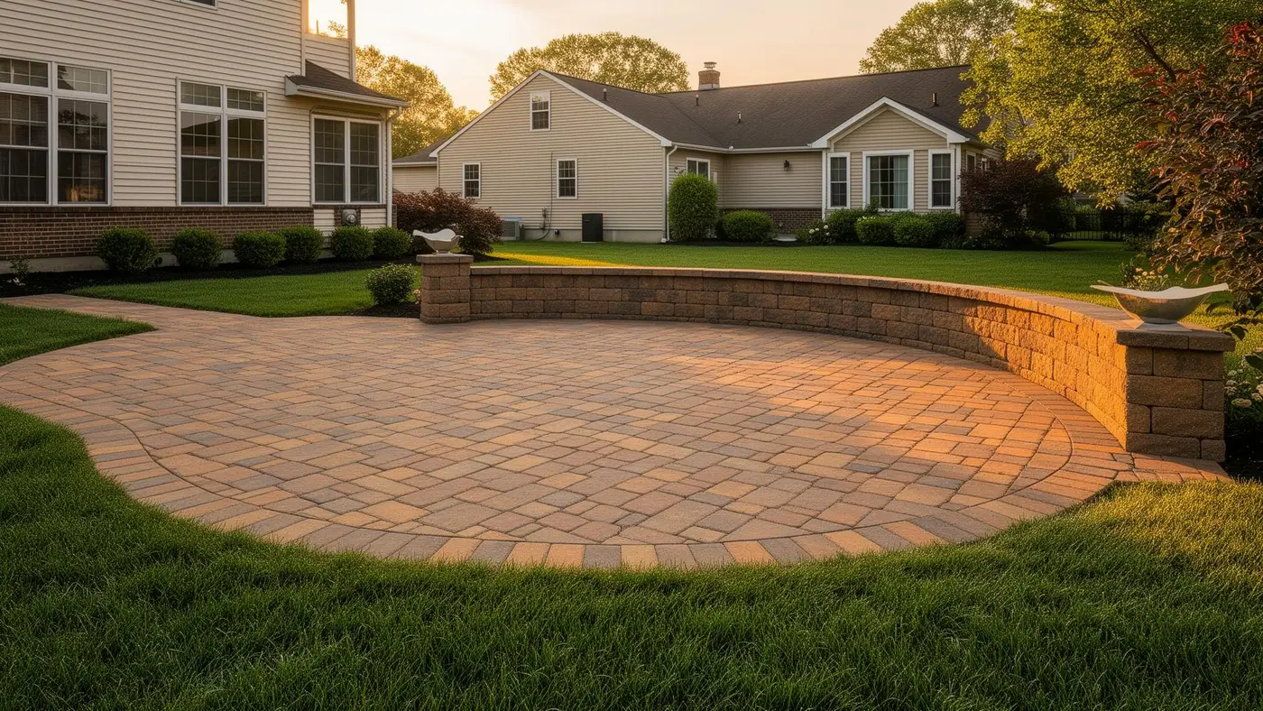 Newly installed paver patio with seating wall in Central NJ