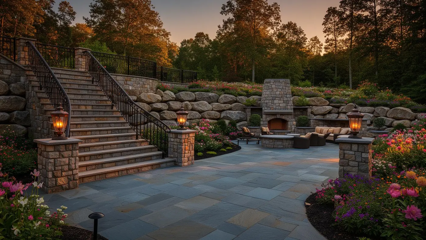 Completed backyard paver patio and fire pit project in Central New Jersey